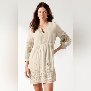 Tommy Bahama St. Lucia Linen-Blend Eyelet Lace Coverup Dress Oat Color - Small